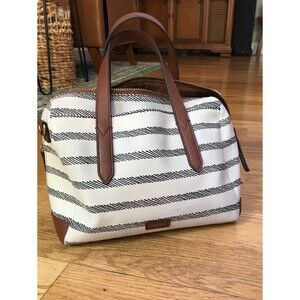Fossil Sydney Satchel Handbag Purse - Black White Brown